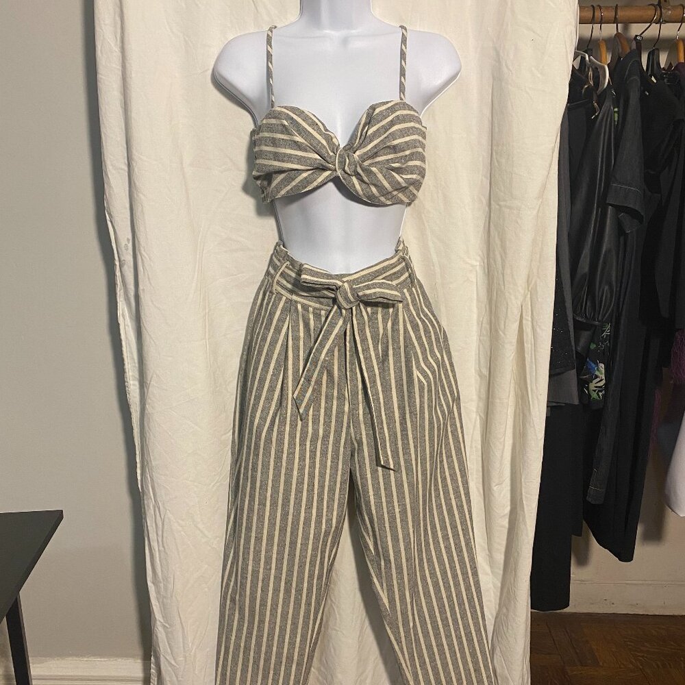 Windsor Pinstripe Bustier & High-Waist Chic Pants Set-Like New!